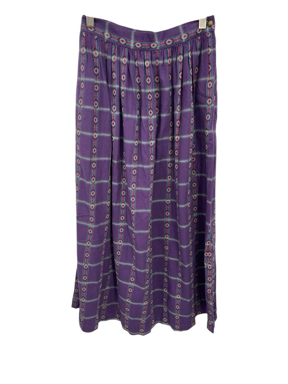 Vintage Eddie Bauer Midi Skirt Purple Tribal Aztec A-Line Size 8 26 Inch Waist